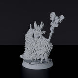 Fantasy miniature of Talia Feathermage amazon warlock staff and cloak - Bloodfields tabletop RPG game