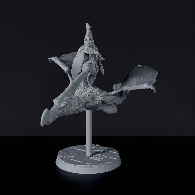 Fantasy miniatures of amazon Skyhuani Windstopper warrior on flying beast - Jurassic Amazons army