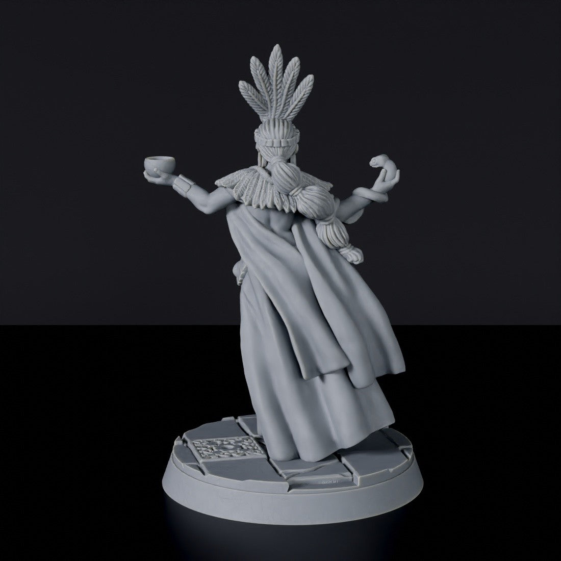 Fantasy miniature of amazon Ava Serpentmage warlock with cloak - Bloodfields tabletop RPG game