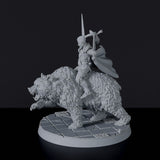 Miniature of elf fighter Ursarin Ironleaf with sword and knife on bear - Redleaf Elves set for Bloodfields RPG wargame