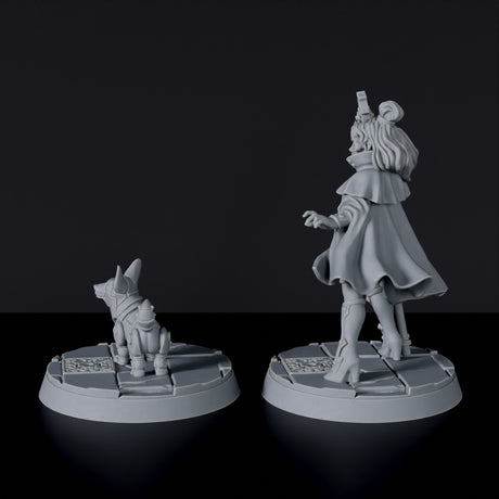 Miniature of female engineer with mechanical dog Tesla Arcane Engineer - dedicated set for Bloodfields Mercenaries army