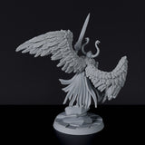 Fantasy miniature of Valkyrie female flying fighter with shield and sword for Bloodfields tabletop RPG game