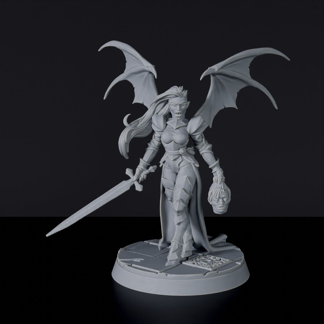 Fantasy miniatures of Vivienne Lacroix female flying vampire warrior with sword - Bloodfields tabletop RPG game