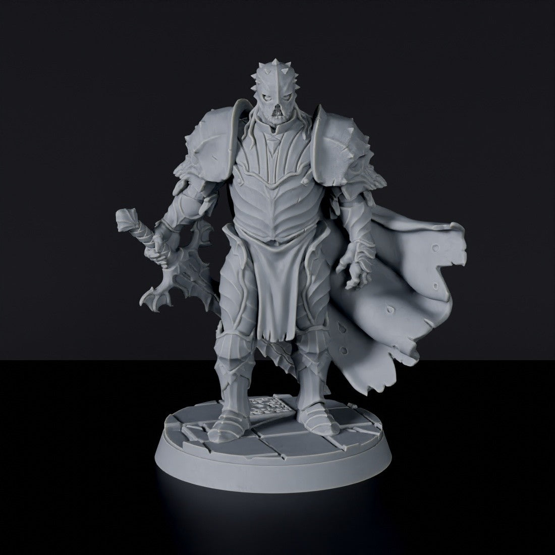 Fantasy miniatures of The Silent One vampire knight with sword and cloak - Bloodfields tabletop RPG game