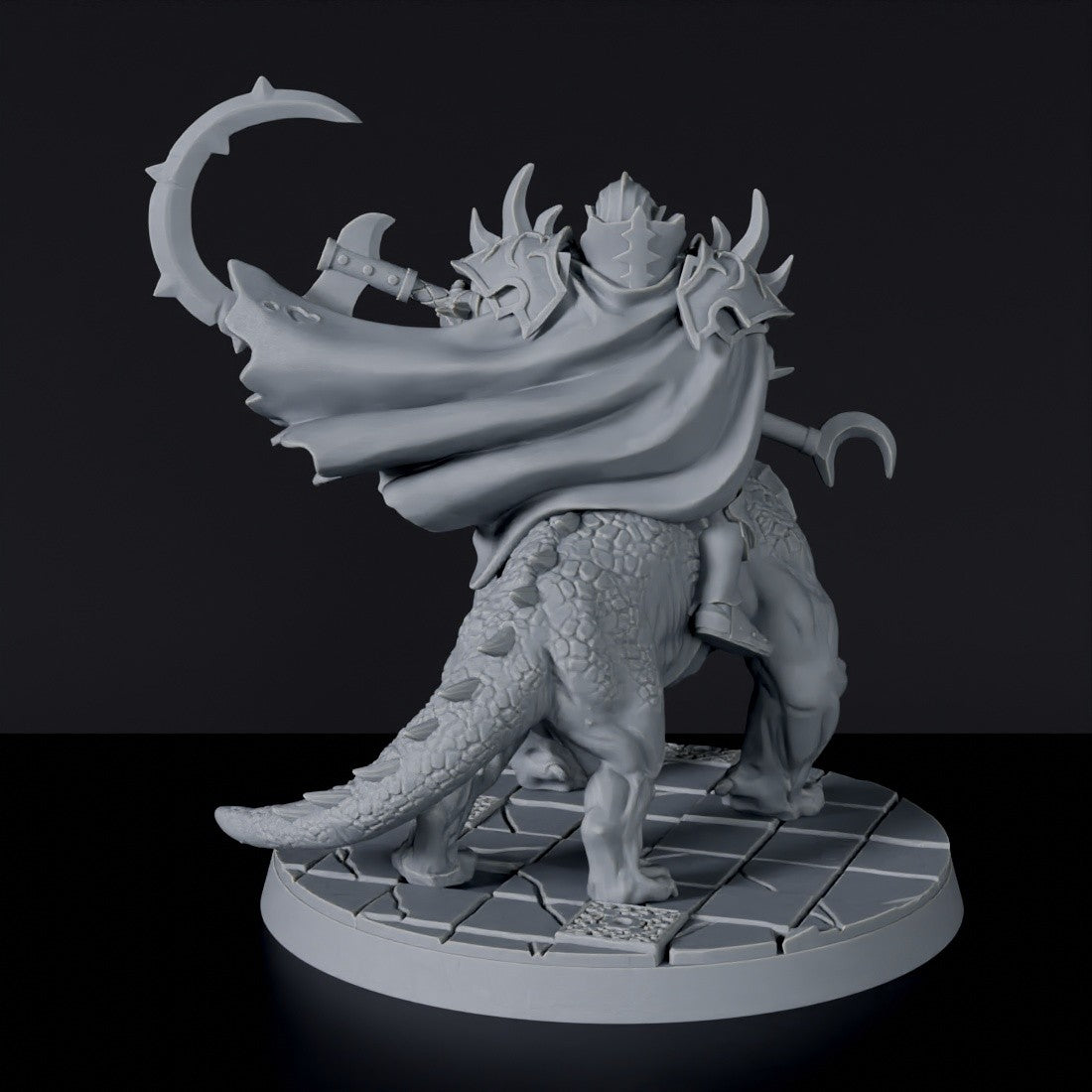 Fantasy miniature of undead warrior with scythe Baaldur the Eternal on lizard beast - dedicated set to army for Bloodfields