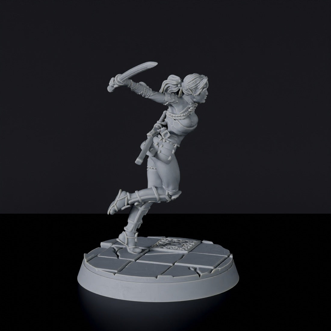 Dedicated set for Bloodfields Dragon Empire army - fantasy miniature of female fighter Yuko with two swords