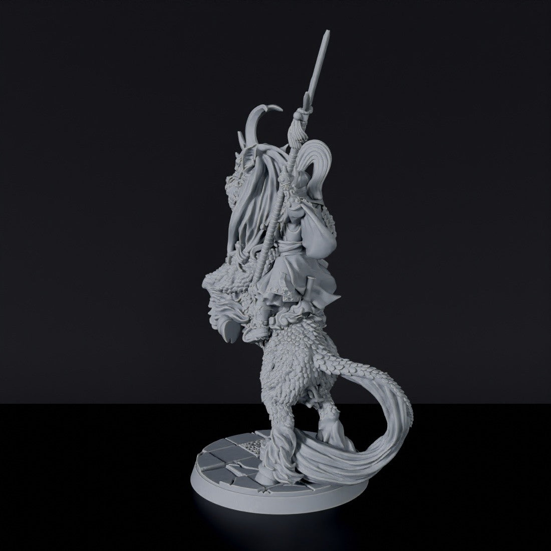 Miniature of asian samurai  Shinda on Kirin with spear riding on horse - Dragon Empire set for Bloodfields RPG wargame