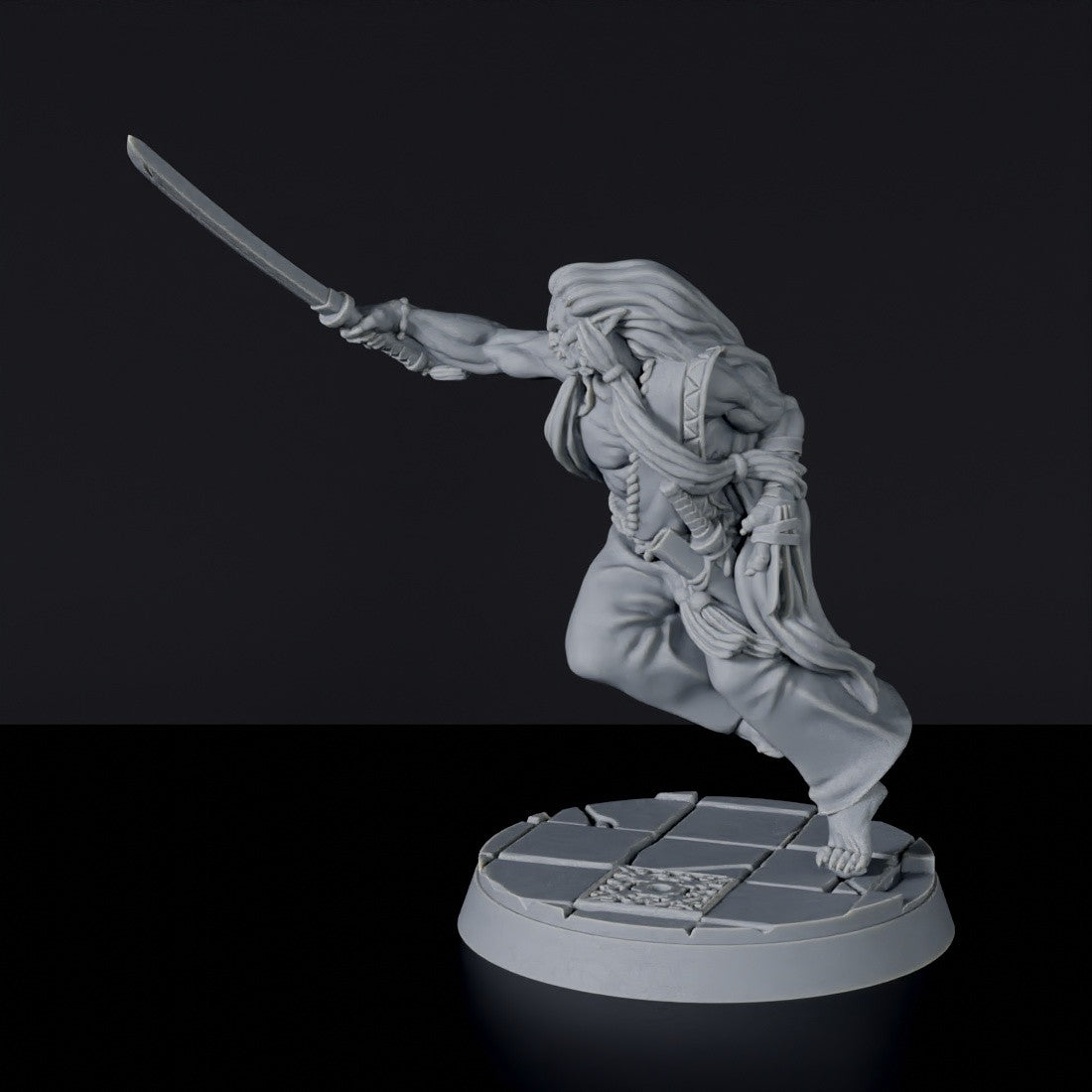 Miniature of asian warrior Raion with sword - Mythborn Yokai dedicated set for Bloodfields tabletop wargame