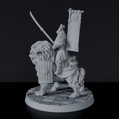 Miniature of samurai with spear Komainu Spearman on beast - Dragon Empire set for Bloodfields RPG wargame