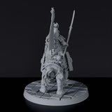 Fantasy miniature of asian samurai with spear on dragon beast Komainu Spearman - Bloodfields tabletop RPG game