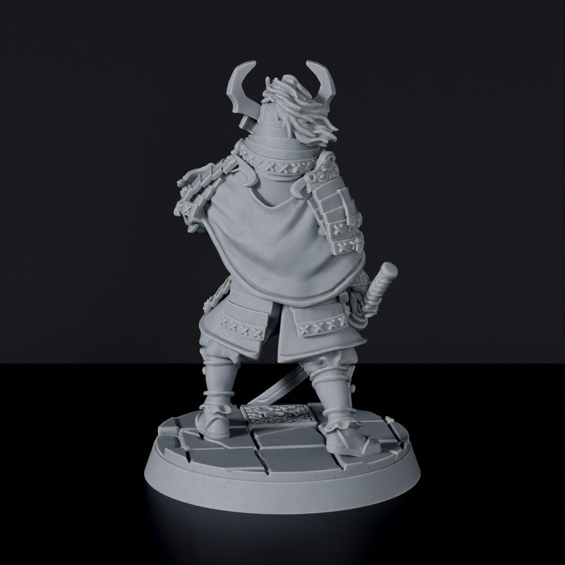 Fantasy miniature of asian General Yoshimaru - samurai with armor and sword - Bloodfields tabletop RPG game