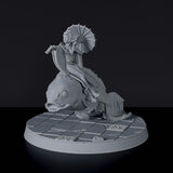 Fantasy miniatures of asian warrior Hori Mizu on fish beast - Bloodfields tabletop RPG game