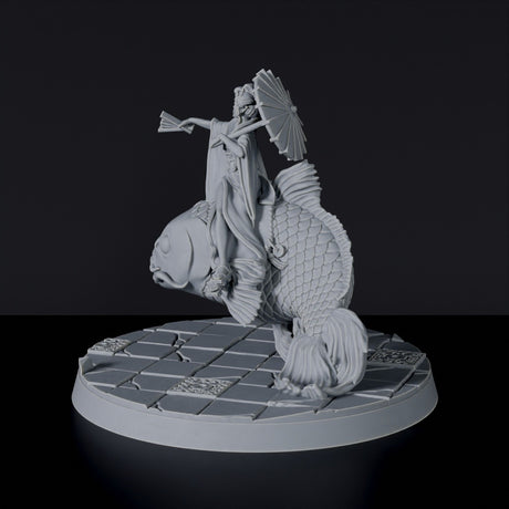 Miniature of asian warrior Hori Mizu on beast fish  - Mythborn Yokai dedicated set for Bloodfields tabletop wargame