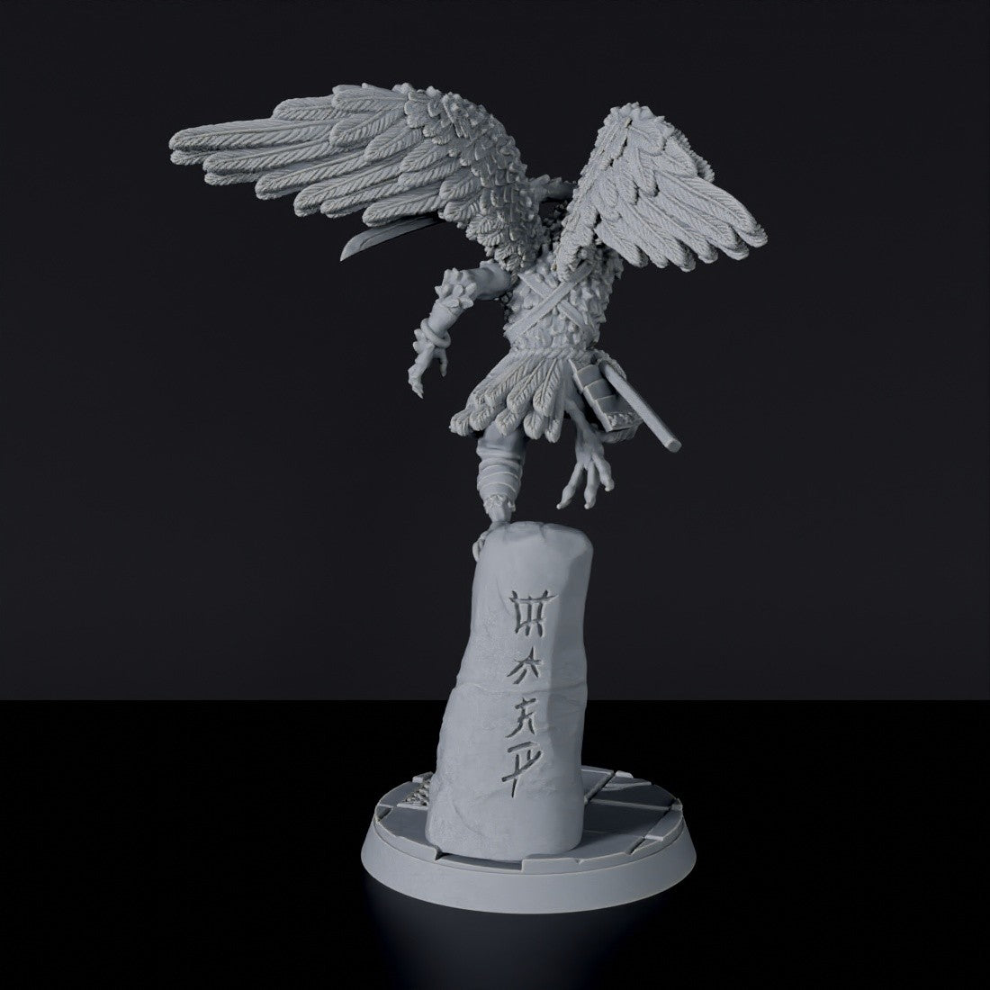 Fantasy miniature of asian Tengu - asian flying bird with sword Bloodfields tabletop RPG game