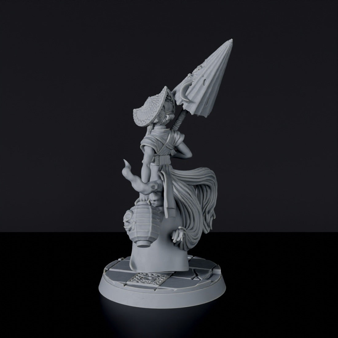 Miniature of Karakasa asian warlock with lamp - Mythborn Yokai set for Bloodfields RPG wargame