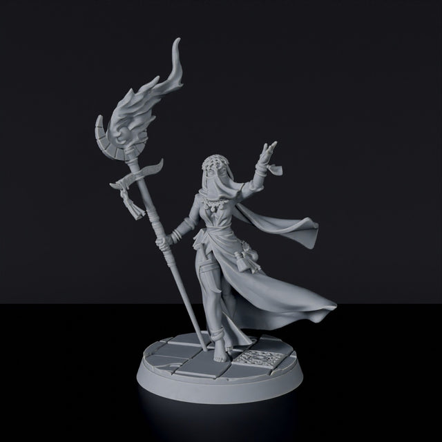 Fantasy miniatures of arabic Lalla Jareeza wizard with staff and knife miniature - Bloodfields tabletop RPG game