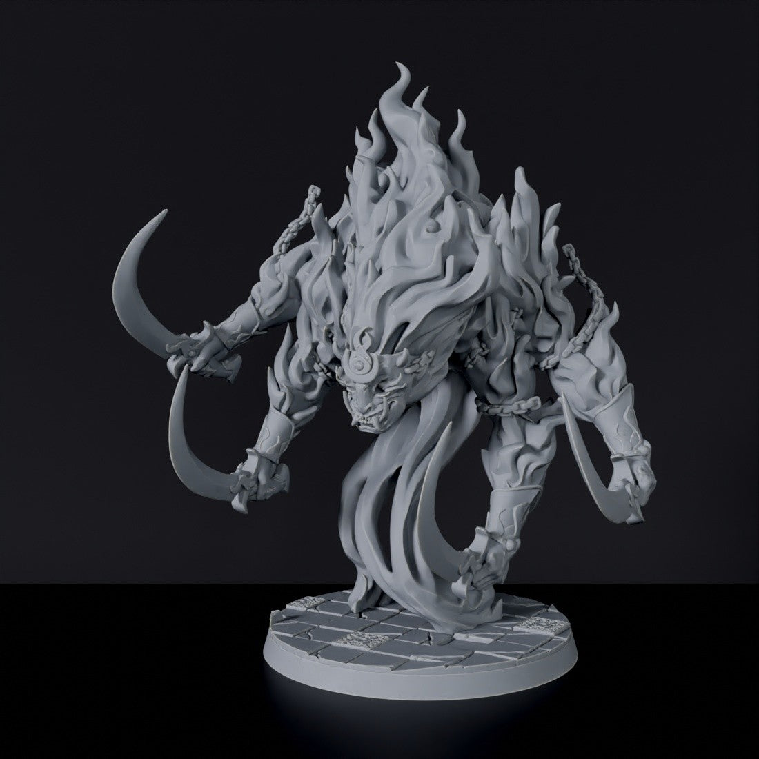 Fantasy miniatures of 4 hand elemental Sha'bur Badavdur with sword (scimitar) - Bloodfields tabletop RPG game