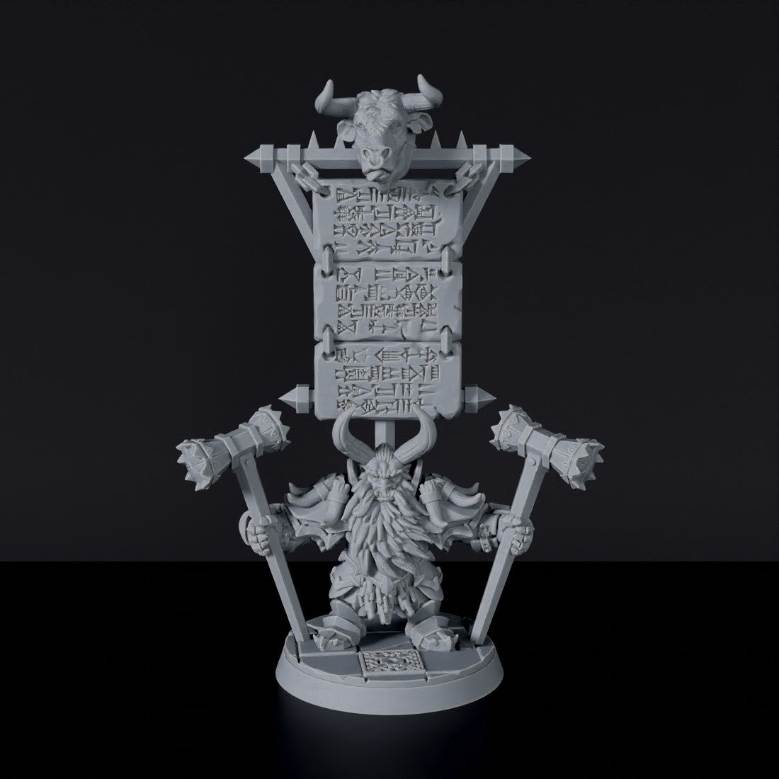 Fantasy miniatures of Bash-Ar Than dwarf warrior with hammers - Bloodfields tabletop RPG game