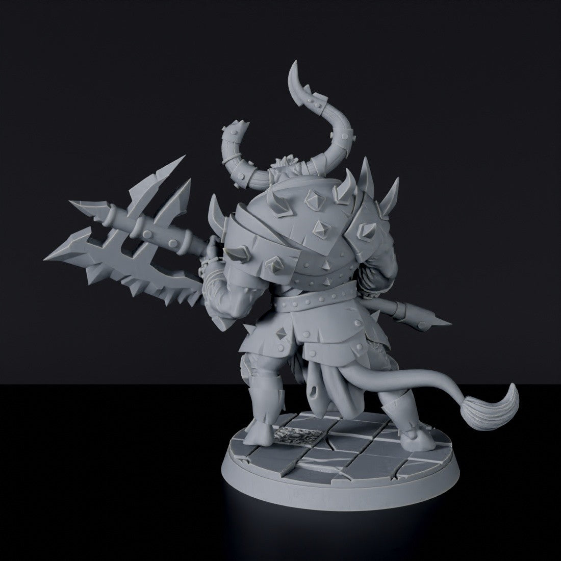 Fantasy miniature of Bogatur dwarf beast warrior with halberd - Bloodfields tabletop RPG game