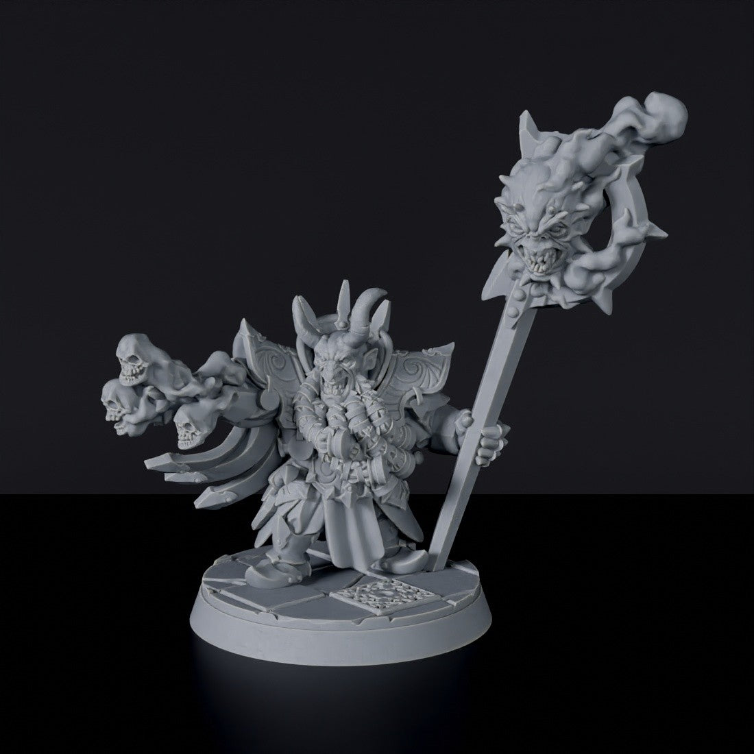 Fantasy miniatures of Ishan-Go dwarf wizard with skull staff - Bloodfields tabletop RPG game