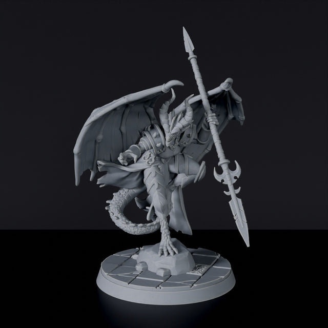 Fantasy miniatures of dragonborns Sanah Va-Ruh with spear and armor - dedicated set to Vile Dragonborn army for Bloodfields