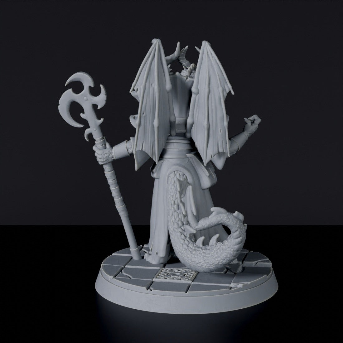 Fantasy miniature of dragonborns Scalander Su-Dun with cloak and staff - dedicated set to army for Bloodfields tabletop RPG game