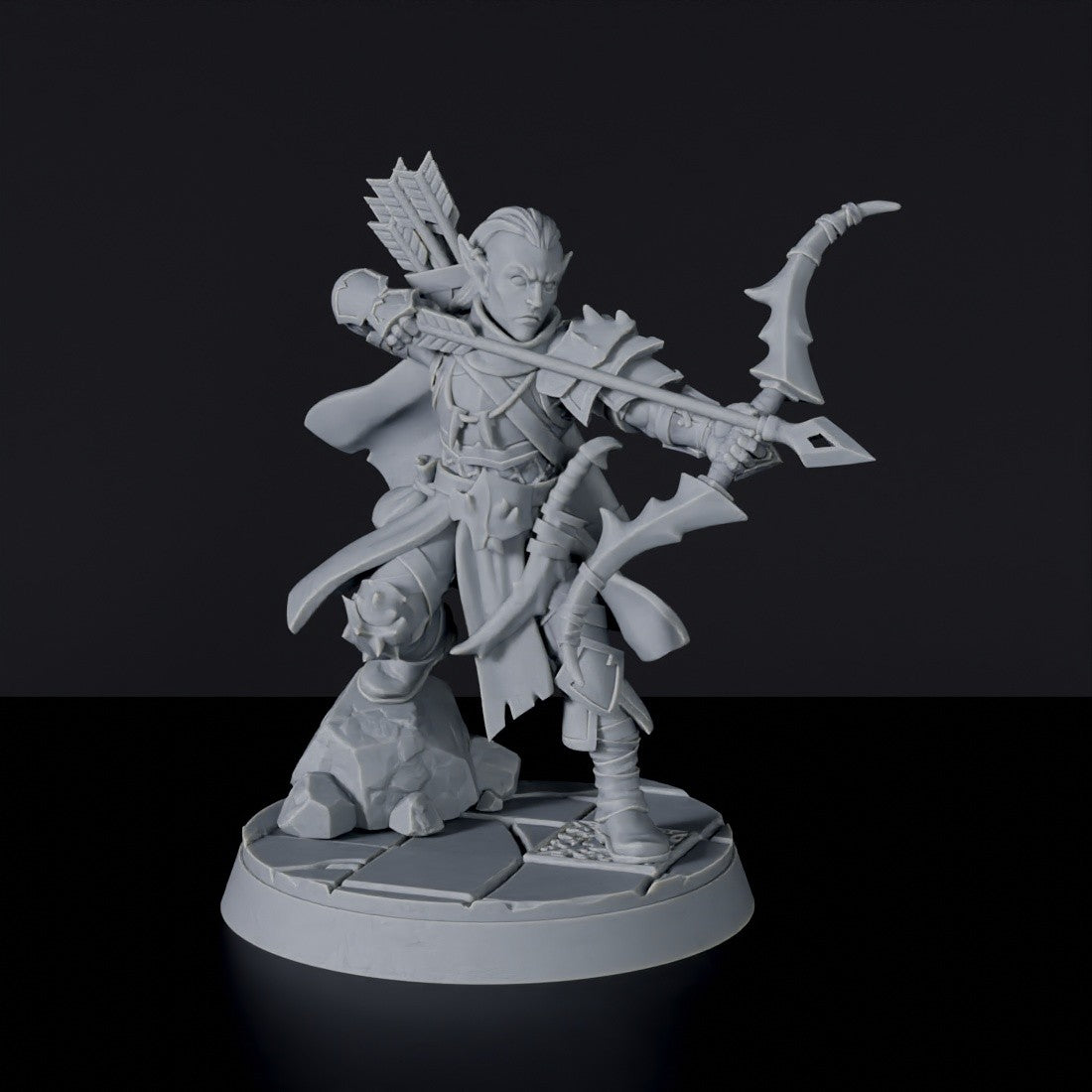 Fantasy miniatures of elf Balander D'Rand with bow and quiver - dedicated set to Everdark Elves army for Bloodfields