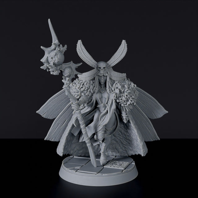 Fantasy miniatures of magic wizard elf Cydia A'Luna with staff and helmet - dedicated set to Everdark Elves army for Bloodfields