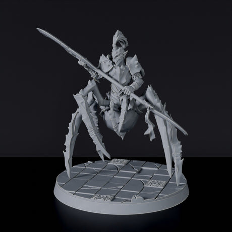 Fantasy miniatures of elf beast spider Dusk Lurker with halberd - dedicated set to Everdark Elves army for Bloodfields