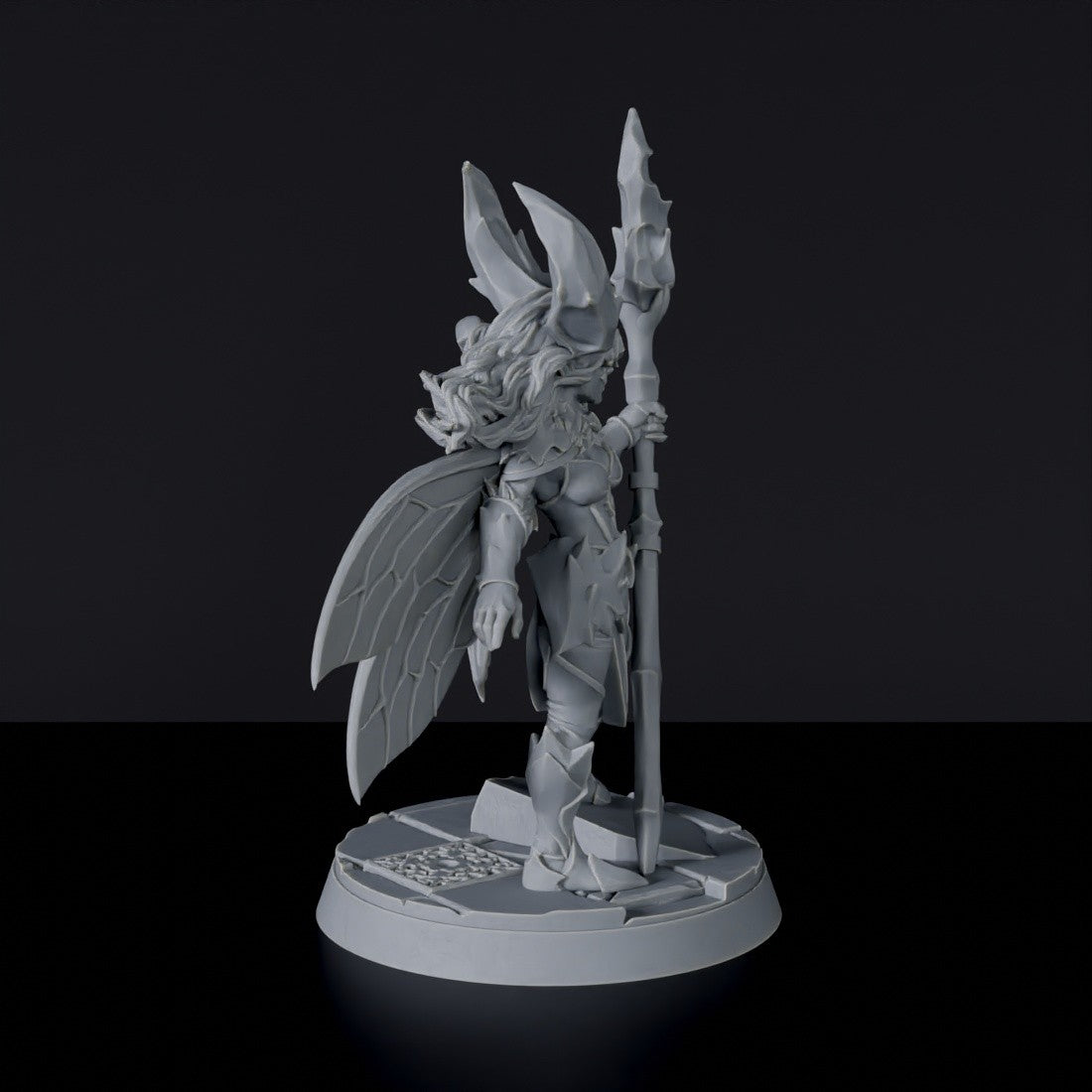 Dedicated set for Bloodfields Everdark Elves army - fantasy miniature of elf Miriana Vi'Dal with helmet and staff