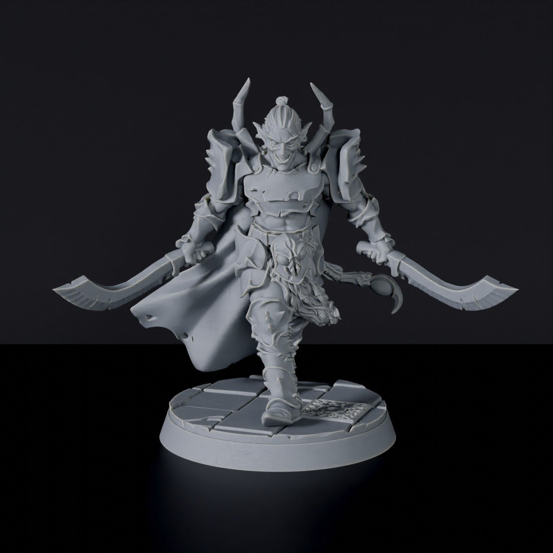 Fantasy miniatures of elf Slazgar Bor'Duin with cloak and sword - dedicated set to Everdark Elves army for Bloodfields