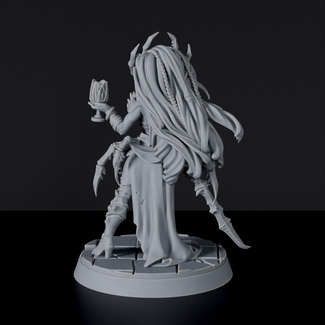 Fantasy miniature of elf Vazaya Seven'Sa with sword and cup - dedicated set to army for Bloodfields tabletop RPG game