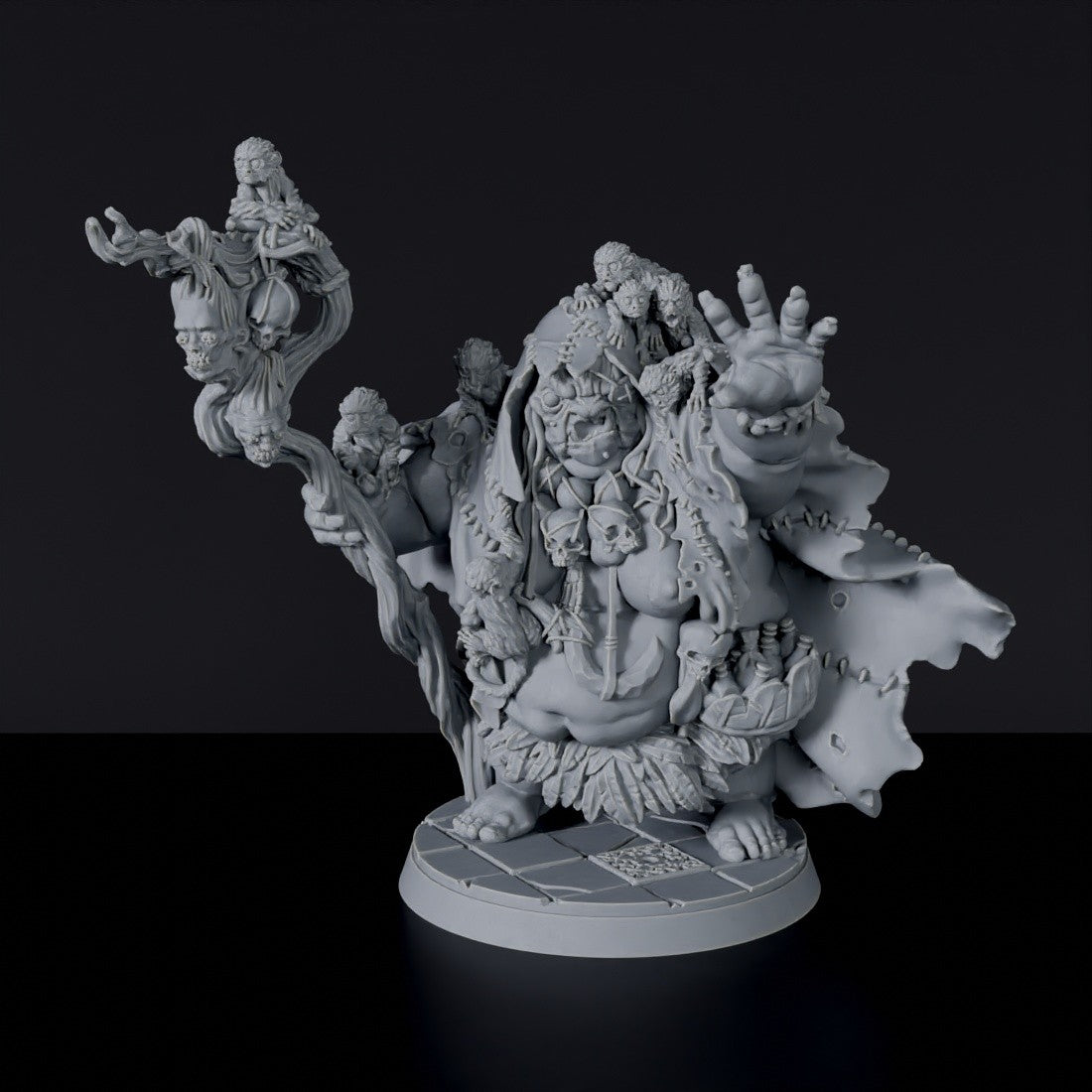 Fantasy miniatures of magic pirate ogre shaman Shooshaka Jungle Hag with staff - Bloodfields tabletop RPG game