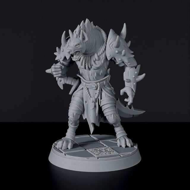 Fantasy miniatures of Uryu wolf fighter with sword - dedicated set to army for Bloodfields tabletop RPG game