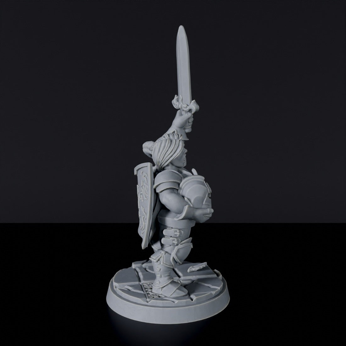 Dedicated warrior set for fantasy tabletop RPG army - Dwarf Female Paladin with sword and helmet miniature