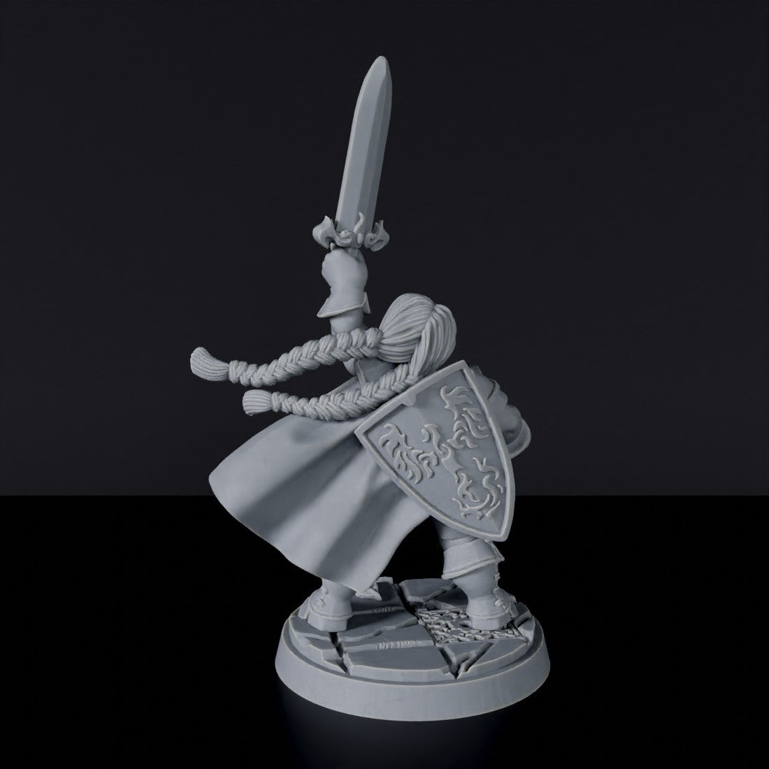 Miniature of Dwarf Female Paladin with sword - dedicated fighter set to army for fantasy tabletop RPG games