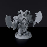 Miniature of Dwarf Male Barbarian with axes and skull helmet - dedicated warrior set to army for fantasy tabletop RPG games