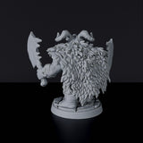 Miniature of Dwarf Male Barbarian warrior with axes and skull helmet - fighter set to army for fantasy tabletop RPG games