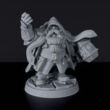 Miniature of Dwarf Male Cleric with hammer and cloak - dedicated set to army for fantasy tabletop RPG games