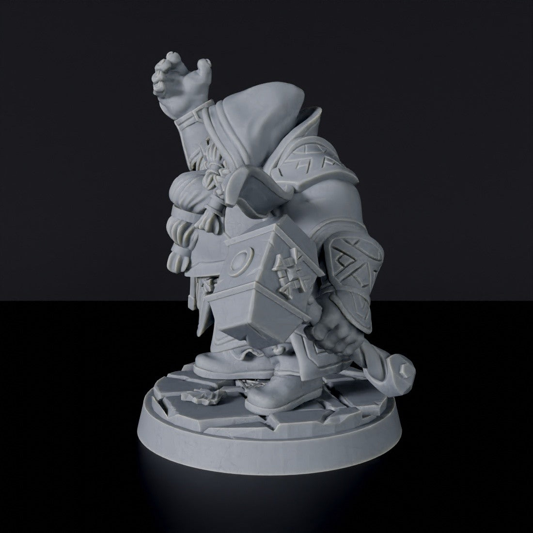 Miniature of Dwarf Male Cleric with cloak and hammer - dedicated fantasy set for tabletop RPG games and collectors