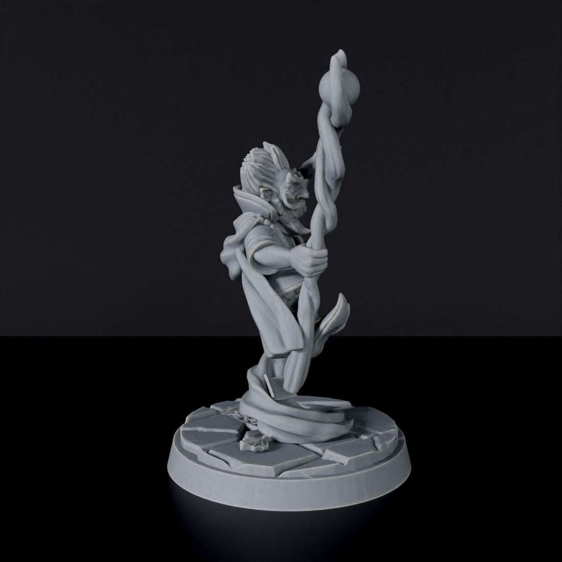 Dedicated sorcerer set for fantasy tabletop RPG army - Gnome Male Wizard miniature with staff and cloak