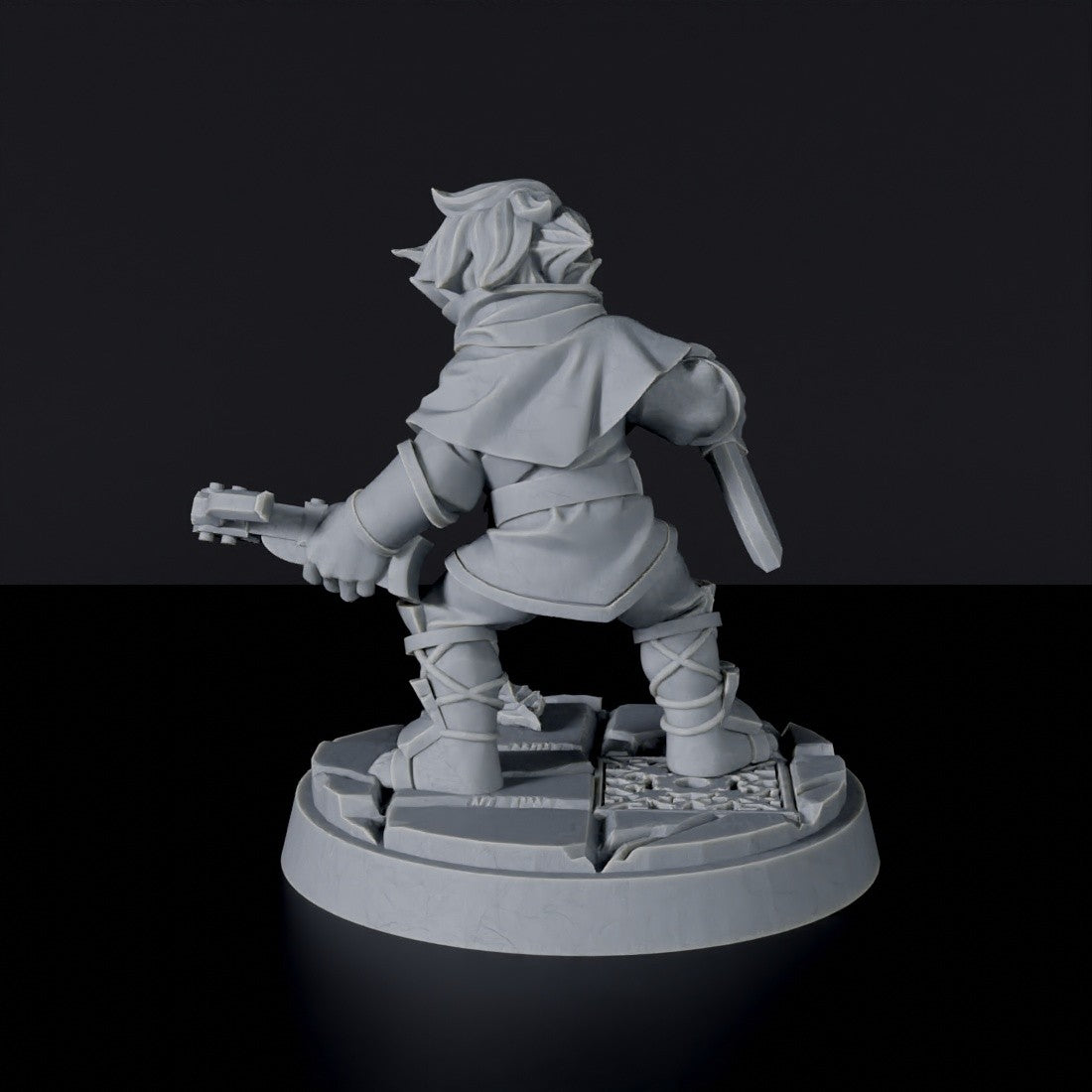 Miniature of Halfling Male Rogue with knife and crossbow - dedicated thief set to army for fantasy tabletop RPG games