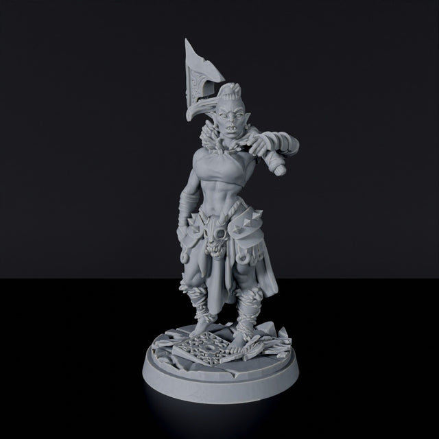 Miniature of Half-Orc Female Barbarian - warrior with axe for fantasy tabletop role-playing games