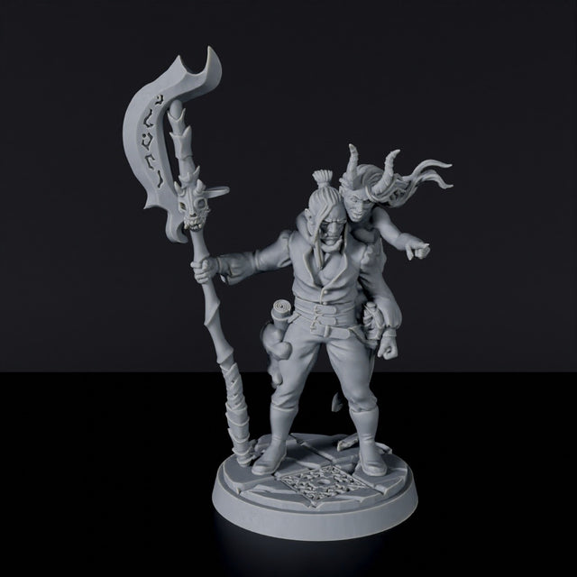 Miniature of Human Male Wizard with halberd and sword - dedicated warlock set to army for fantasy tabletop RPG games