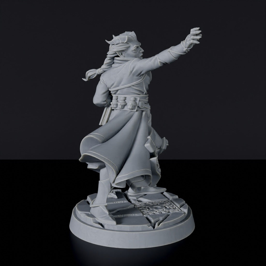 Dedicated set for tabletop RPG army - Tiefling Female Sorcerer fantasy miniature of wizard with cloak and tome