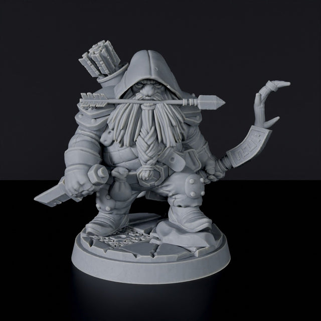 Miniature of Dwarf Male Ranger - archer with bow and quiver for fantasy tabletop role-playing games