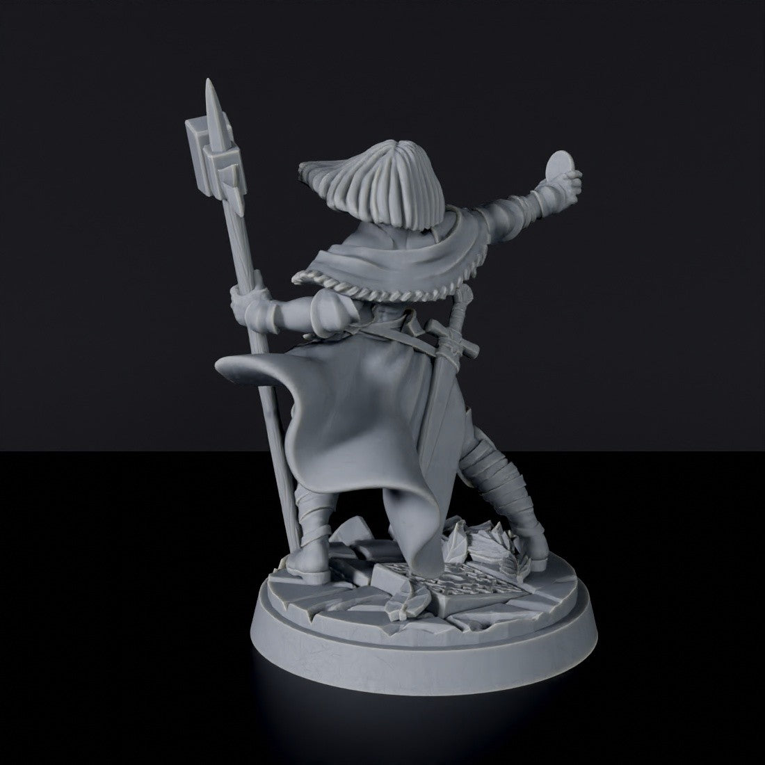 Miniature of Human Female Cleric with hammer, sword, cloak and armor - dedicated set to army for fantasy tabletop RPG games