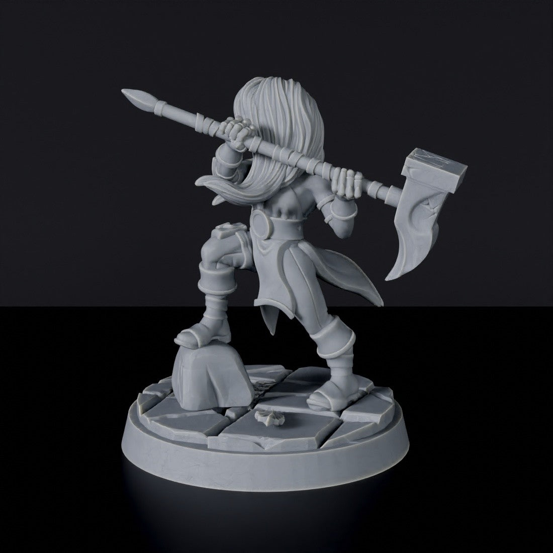 Miniature of Gnome Female Fighter with hammer - dedicated warrior set for fantasy tabletop RPG games and collectors