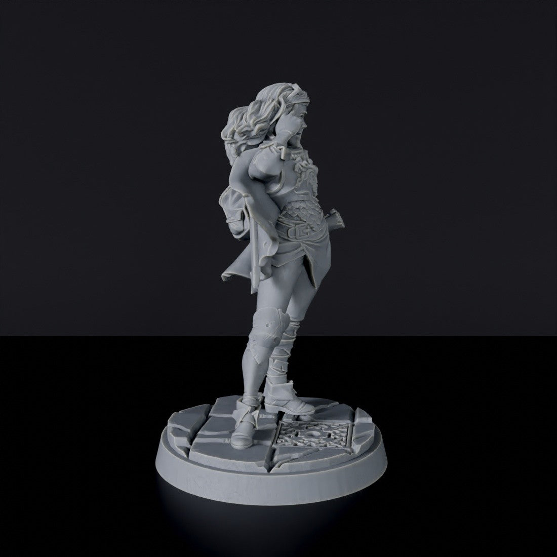 Dedicated warrior set for fantasy tabletop RPG army - Elf Female Fighter miniature with sword and backpack