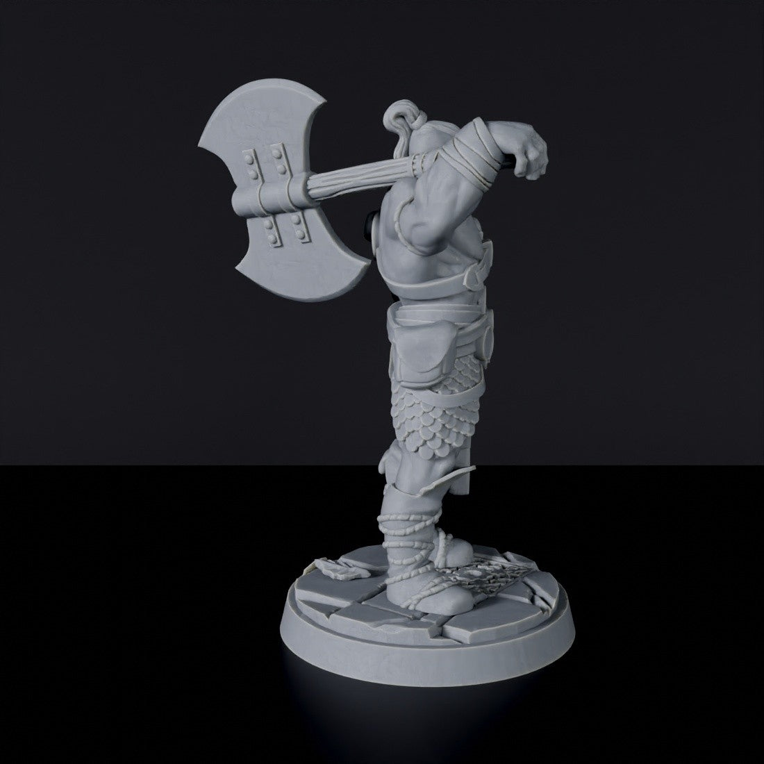 Dedicated warrior set for fantasy tabletop RPG army - Half-Orc Male Barbarian miniature with axe